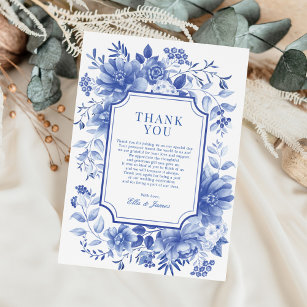 Blue White Chinoiserie Floral Porcelain Wedding Bedankkaart