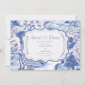 Blue White Chinoiserie Floral Porcelain Wedding Save The Date (Voorkant)