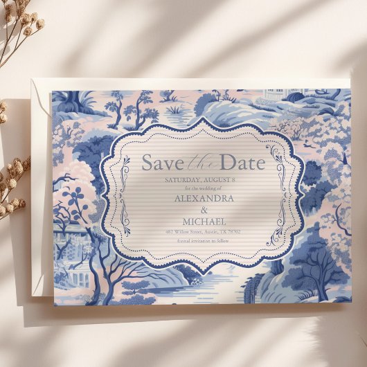 Blue White Chinoiserie Floral Porcelain Wedding Save The Date
