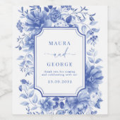 Blue White Chinoiserie Floral Porcelain Wedding Wijn Etiket (Enkel label)