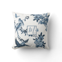 Blue White Chinoiserie Floral Stylish Monogram