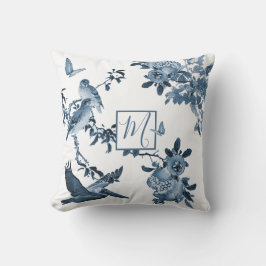 Blue White Chinoiserie Floral Stylish Monogram Kussen