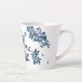 Blue White Chinoiserie Floral Stylish Monogram Latte Mok