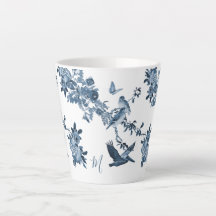 Blue White Chinoiserie Floral Stylish Monogram