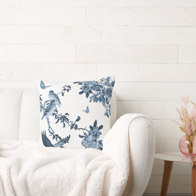 Blue White Chinoiserie Floral Stylish Sierkussen (Bank)