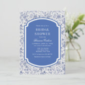 Blue White Chinoiserie Floral Vrijgezellenfeest Kaart (Staand voorkant)