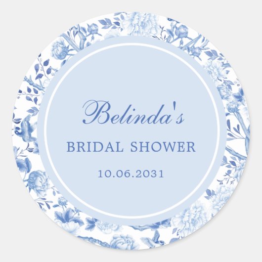 Blue White Chinoiserie Floral Vrijgezellenfeest Ronde Sticker (Voorkant)