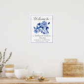 Blue White Chinoiserie Floral Welcome Luncheon Poster (Keuken)