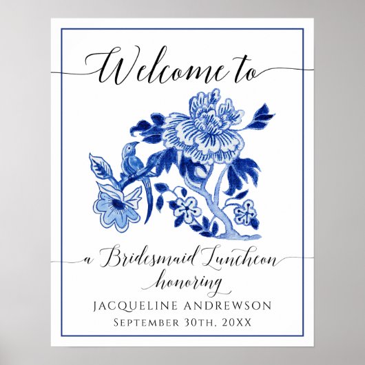 Blue White Chinoiserie Floral Welcome Luncheon Poster (Voorkant)