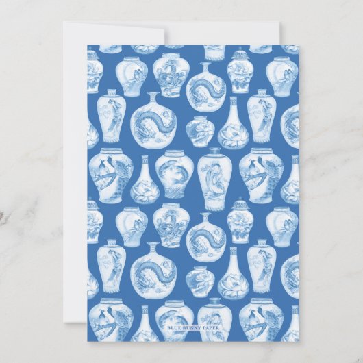 Blue White Chinoiserie Ginger Jars Vrijgezellenfee Kaart (Achterkant)
