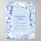 Blue White Chinoiserie Mimosa Bar Wedding Sign Poster (Voorkant)