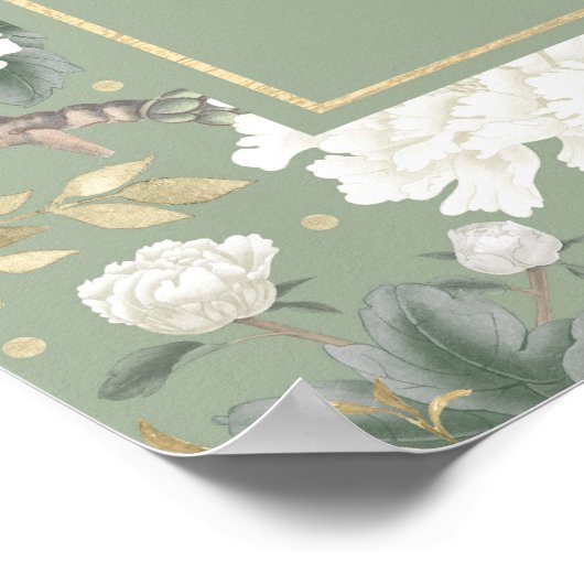 Blue White Chinoiserie Peony Bird Wedding Welcome Poster (Hoek)