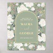Blue White Chinoiserie Peony Bird Wedding Welcome Poster (Voorkant)