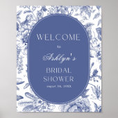 Blue White Chinoiserie Vrijgezellenfeest Welkomstb Poster (Voorkant)