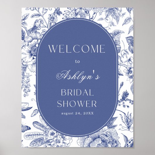 Blue White Chinoiserie Vrijgezellenfeest Welkomstb Poster (Voorkant)