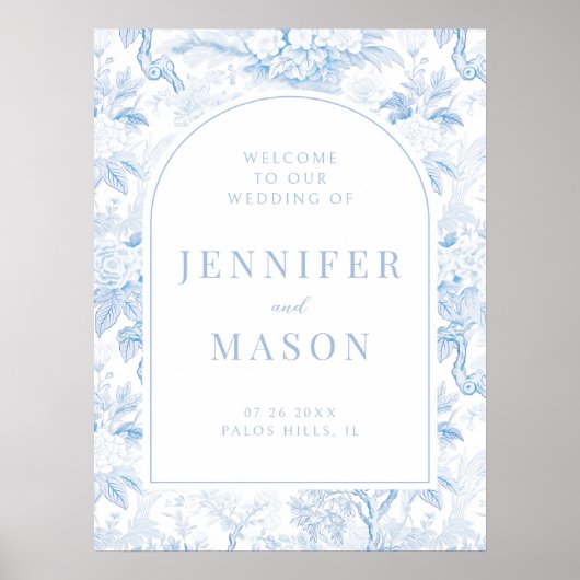 Blue White Chinoiserie Wedding Welcome Sign Poster (Voorkant)