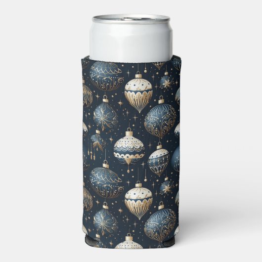 BLUE & WHITE CHRISTMAS HOLIDAY ORNAMENTS SELTZER BLIKJESKOELER (Seltzer Voorkant)