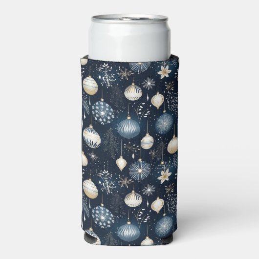 BLUE & WHITE CHRISTMAS HOLIDAY ORNAMENTS SELTZER BLIKJESKOELER (Seltzer Voorkant)