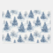 Blue White Christmas Pine Trees Snowflakes Inpakpapier Vel (Voorkant)