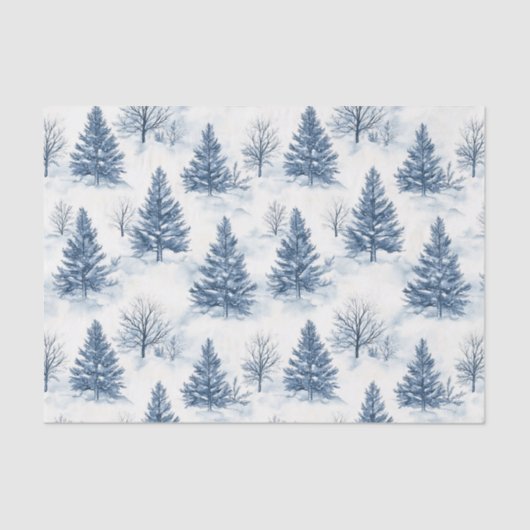 Blue White Christmas Pine Trees Tissuepapier (Voorkant)