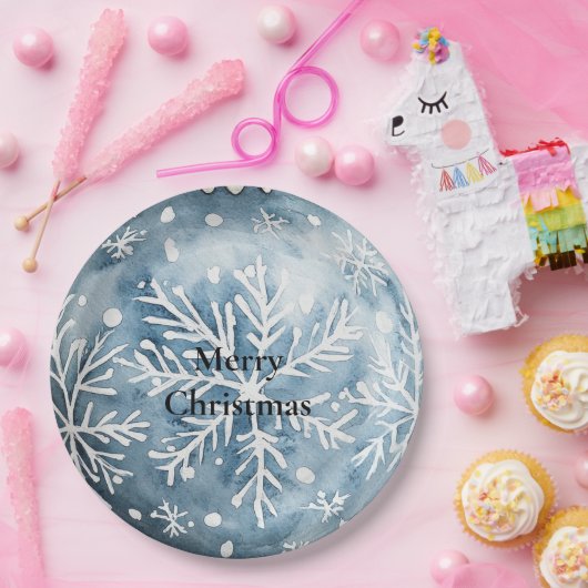 Blue White Christmas Snowflakes Ornamenten Papieren Bordje (Feest)