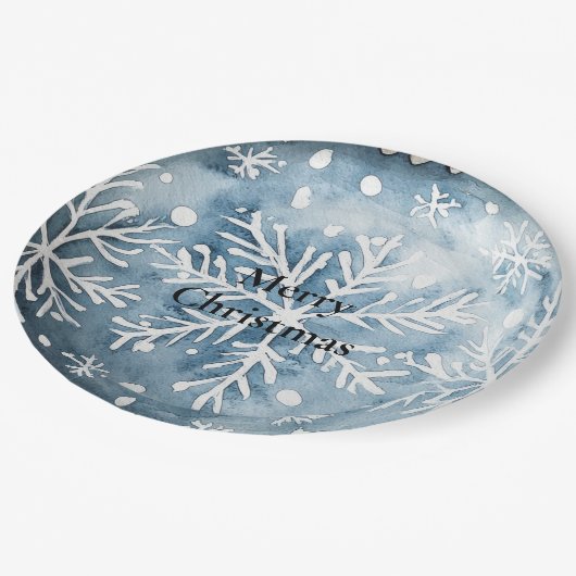 Blue White Christmas Snowflakes Ornamenten Papieren Bordje (Gekanteld)