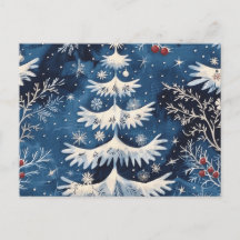 Blue White Christmas Tree Briefkaart