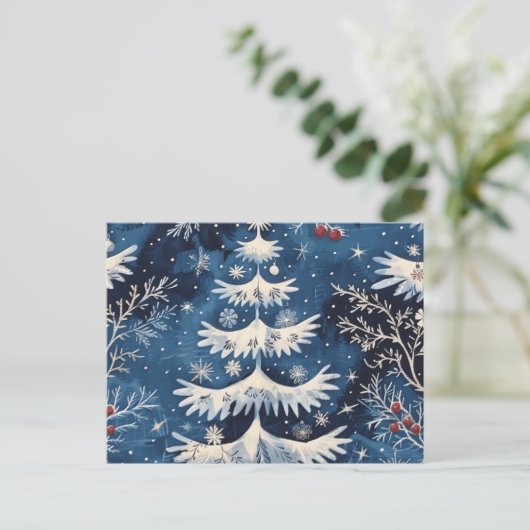 Blue White Christmas Tree Briefkaart (Staand voorkant)