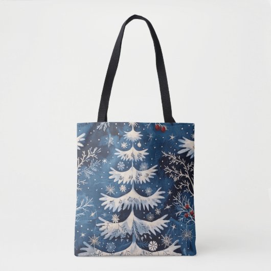 Blue White Christmas Tree Holiday Canvas tas (Voorkant)