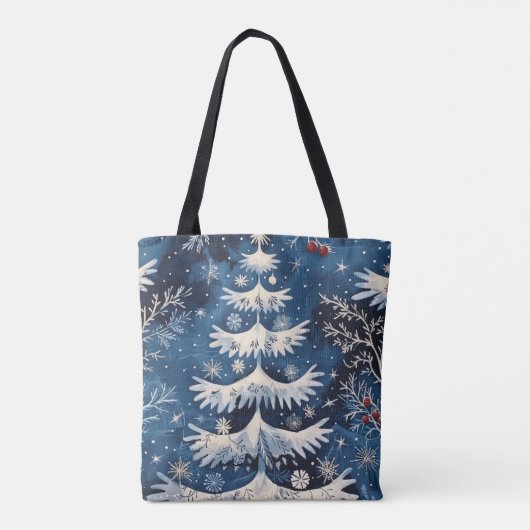Blue White Christmas Tree Holiday Canvas tas (Achterkant)