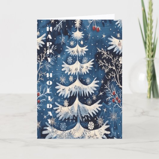 Blue White Christmas Tree Holiday Card Kaart (Voorkant)