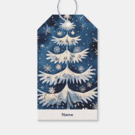 Blue White Christmas Tree Holiday Gift Label Cadeaulabel