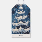 Blue White Christmas Tree Holiday Gift Label Cadeaulabel (Achterkant)
