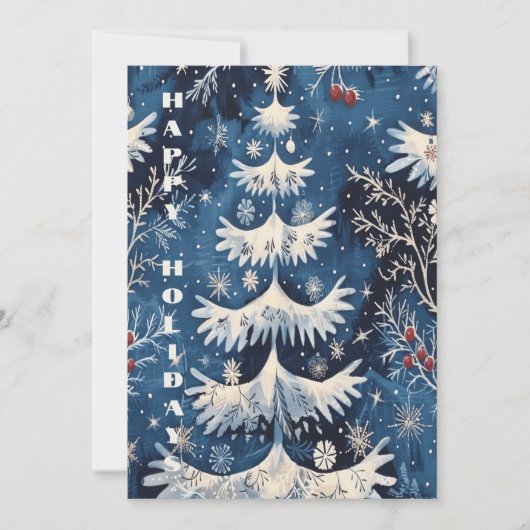 Blue White Christmas Tree Holiday Kaart (Voorkant)