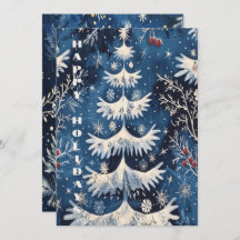 Blue White Christmas Tree Holiday Kaart
