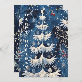 Blue White Christmas Tree Holiday Kaart