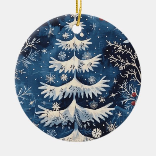 Blue White Christmas Tree Holiday Ornament (Voorkant)