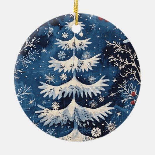 Blue White Christmas Tree Holiday Ornament (Achterkant)