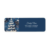 Blue White Christmas Tree Holiday Retouradres Etiket (Voorkant)