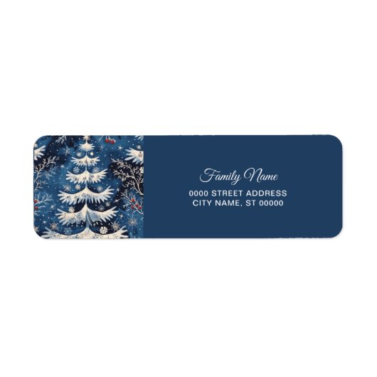 Blue White Christmas Tree Holiday Retouradres Etiket (Voorkant)