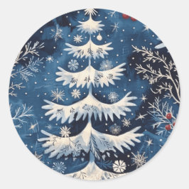 Blue White Christmas Tree Holiday Sticker