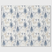 Blue White Christmas Trees Deer Cadeaupapier (Vlak)