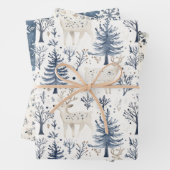Blue White Christmas Trees Deer Inpakpapier Vel (In situ)