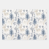 Blue White Christmas Trees Deer Inpakpapier Vel (Voorkant)