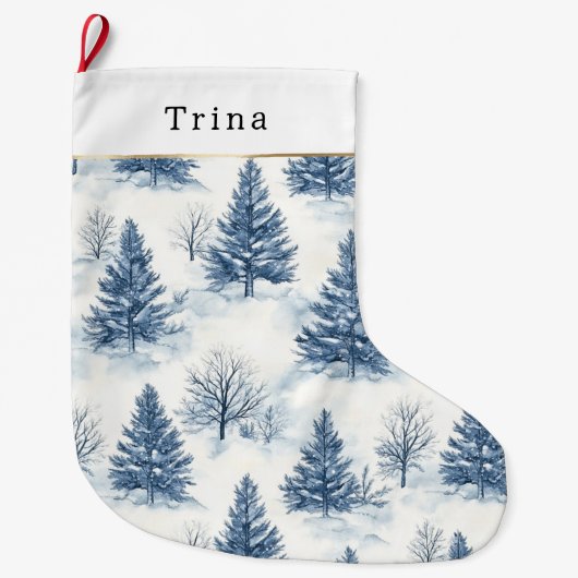 Blue White Christmas Trees Grote Kerstsok (Voorkant)