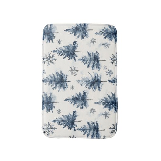 Blue White Christmas Trees Snowflakes Badmat (Voorkant Verticaal)