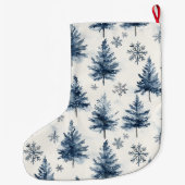 Blue White Christmas Trees Snowflakes Grote Kerstsok (Achterkant)