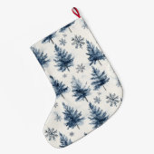 Blue White Christmas Trees Snowflakes Grote Kerstsok (Achterkant (Hangend))