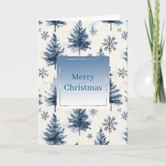 Blue White Christmas Trees Snowflakes Kaart (Voorkant)