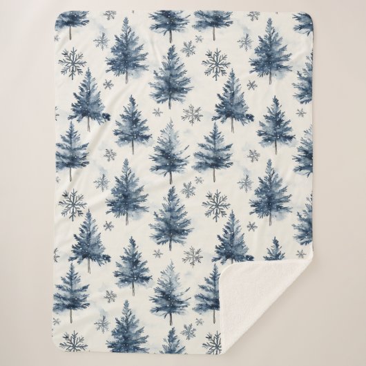 Blue White Christmas Trees Snowflakes Sherpa Deken (Voorkant)